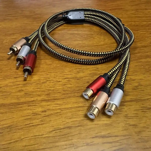 GOLD PLATED HIGH GRADE GOLD COLOURED BRAIDED 3RCA TO 3 RCA AUDIO VIDEO CABLE 2m Carousel 1