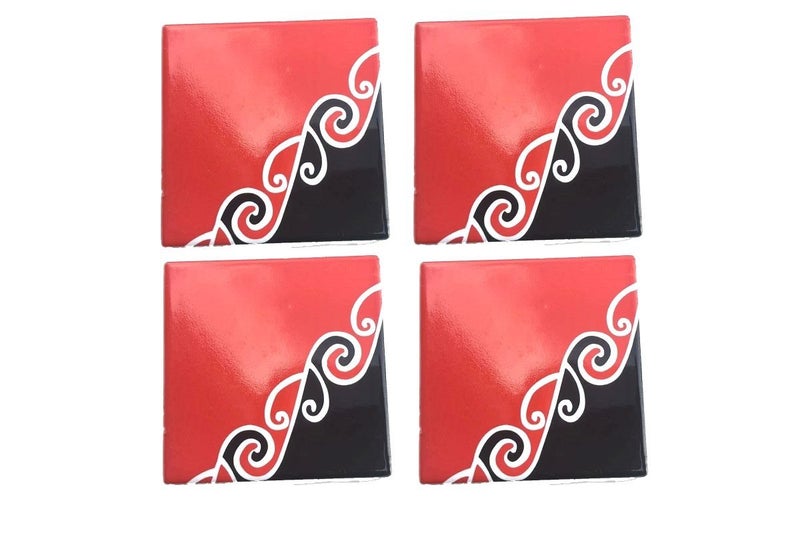 Winter Sale! Ceramic Maori Koru Coasters Set of 4 Round/Square Carousel 2