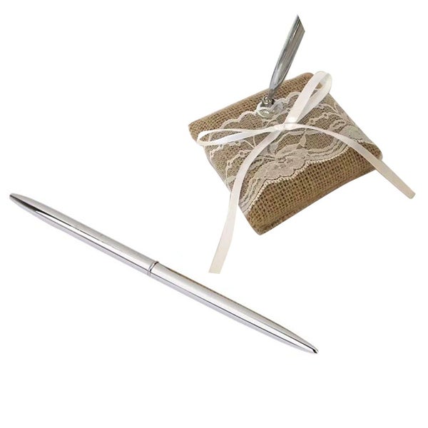wedding pen with holder Wedding Signing Pen with Vintage Burlap Lace Holder Carousel 5
