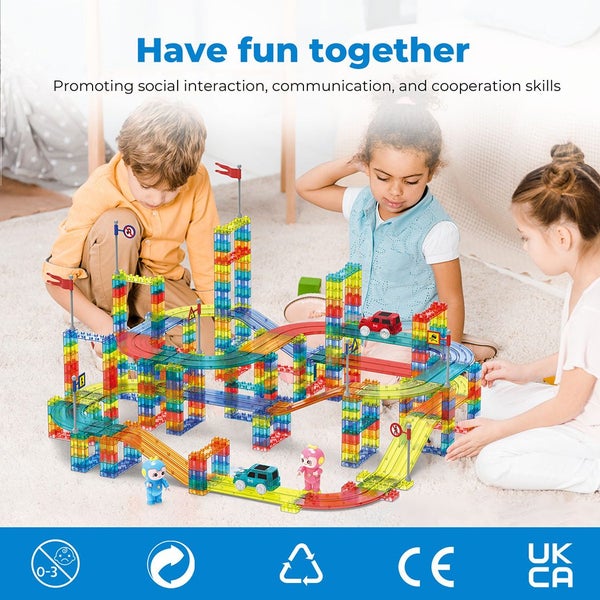 Kids 348PCS Magnetic Tiles Blocks Railcar Building Toys STEM Children Gift Play Carousel 2