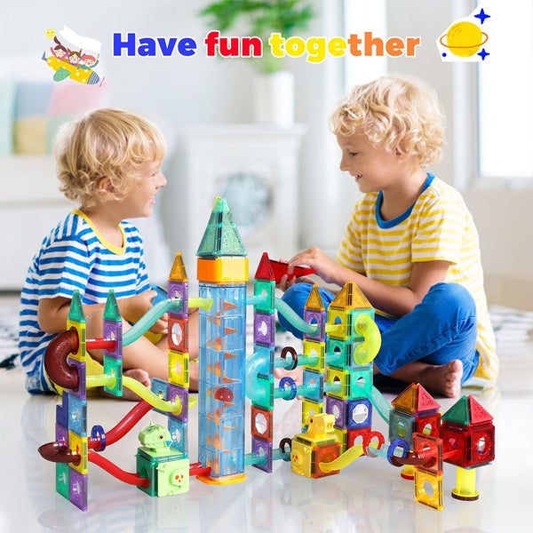 Kids 185PCS Magnetic Tiles Blocks Dinosaur STEM Building Toy Children Gift Play Carousel 2