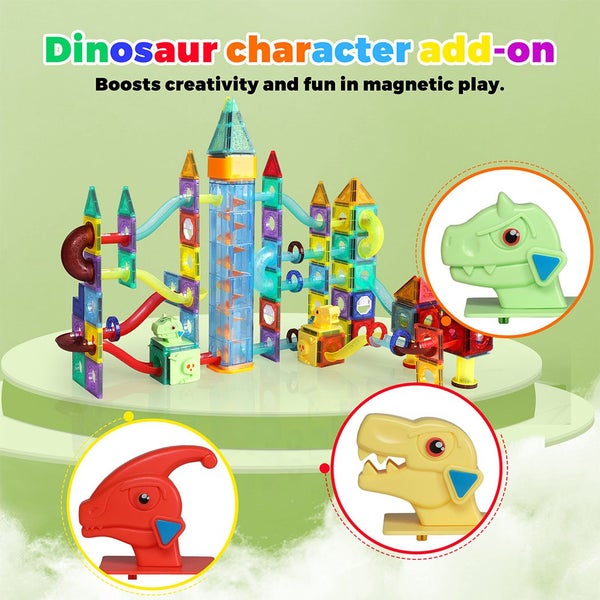 Kids 185PCS Magnetic Tiles Blocks Dinosaur STEM Building Toy Children Gift Play Carousel 10