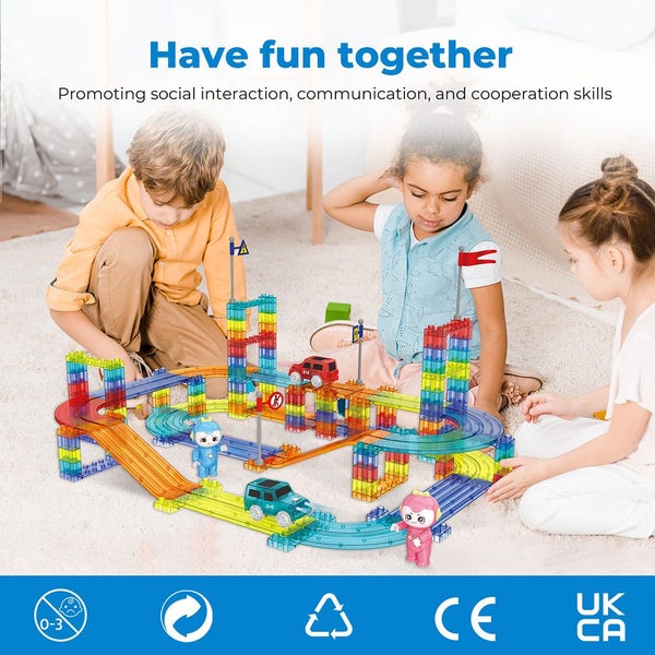 Kids 154PCS Magnetic Tiles Blocks Railcar Building Toys STEM Children Gift Play Carousel 2