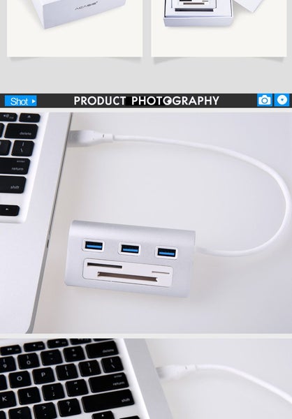 5Gbps Hi-Speed USB 3.0 / 3-Port Aluminium Hub with TF/SD/CF Card Reader Combo Carousel 1
