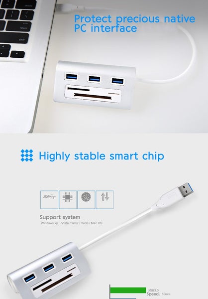5Gbps Hi-Speed USB 3.0 / 3-Port Aluminium Hub with TF/SD/CF Card Reader Combo Carousel 2