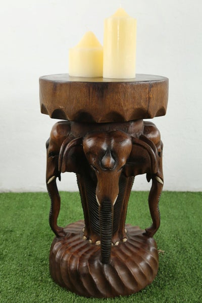 Handcrafted Wooden Elephant Table Carousel 1