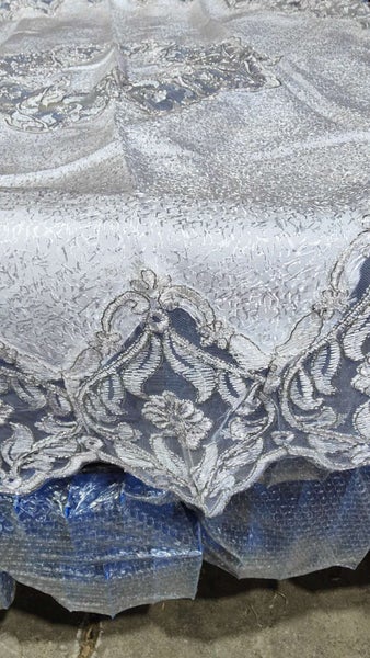 Tablecloth White color with silver lace @ 160cm x 240cm Carousel 4