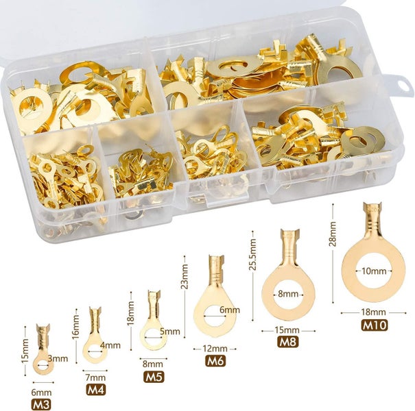 150pcs M3 M4 M5 M6 M8 M10 Copper Ring Terminal Assortment Kit Carousel 2