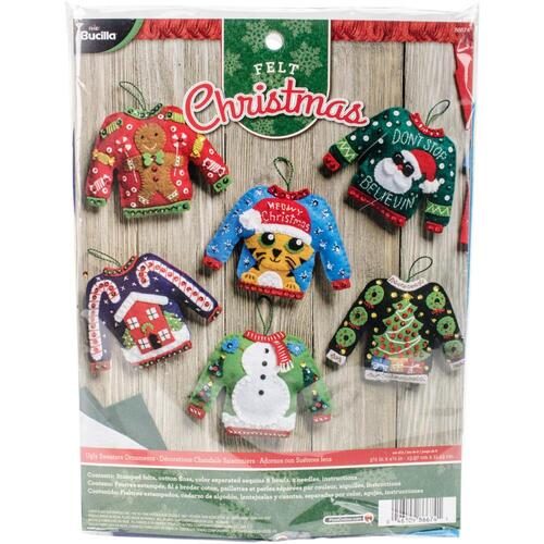 Bucilla Felt Ornaments Applique Kit Set Of 6 - Ugly Sweater Carousel 2