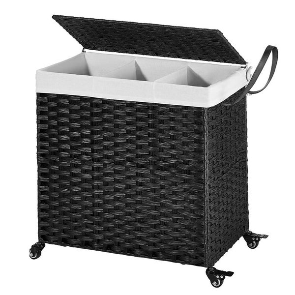 STORFEX 140L Large 3-Partition Laundry Hamper with Wheels and Lid - Black Carousel 1
