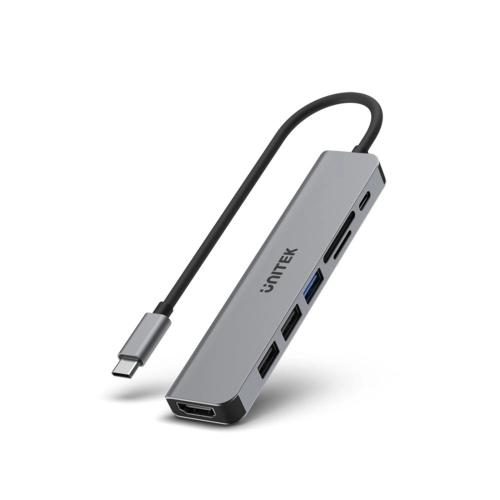 Unitek 7-in-1 Multi-Port Hub with USB-C Connector - Space Grey 3x USB-A Ports - Carousel 1