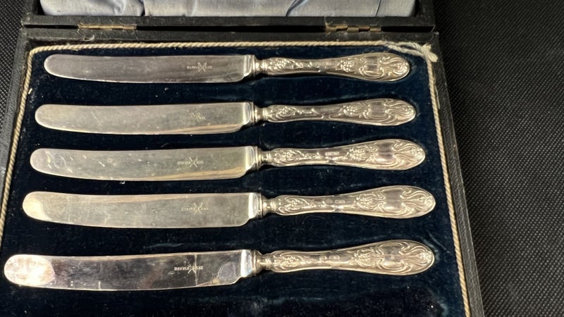 Antique 1905 Sterling Silver Handled Five Piece Knife Set in Case - Lot Q784 Carousel 2