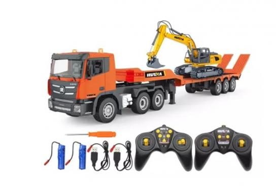 HuiNa 1/24 Truck & Transporter Trailer R/C with Excavator R/C Complete **NEW** Carousel 1