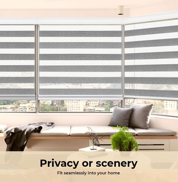 Marlow Blackout Zebra Roller Blind Curtains Double Window Sunshade 90x210 Grey Carousel 2