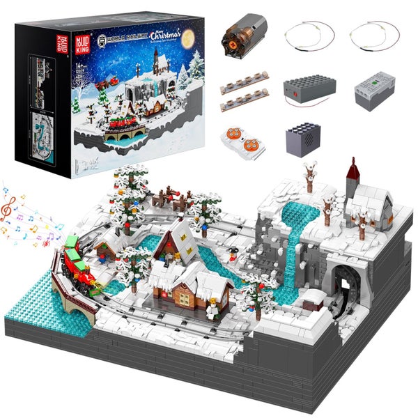 Christmas Train Park Building Set, Winter Village for Families with LED Lights Carousel 1