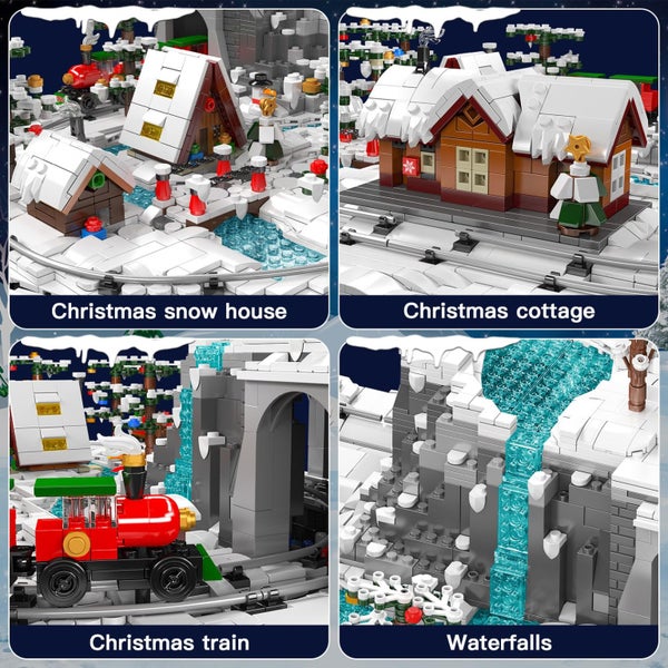 Christmas Train Park Building Set, Winter Village for Families with LED Lights Carousel 6