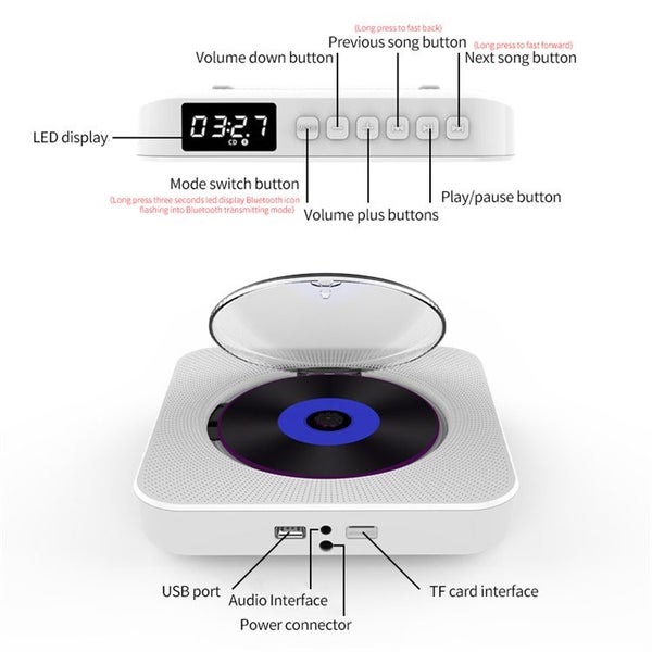 Portable Wall Mounted CD Player with Bluetooth, Home Audio Boombox Carousel 5