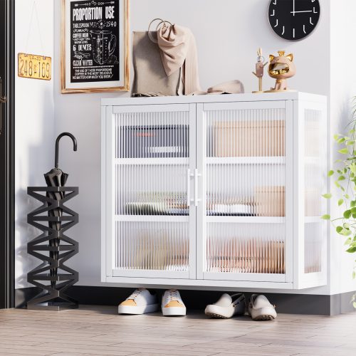 Glass Display Cabinet Wall Mounted Metal Bathroom Kitchen Pantry Cupboard Shelf Carousel 1