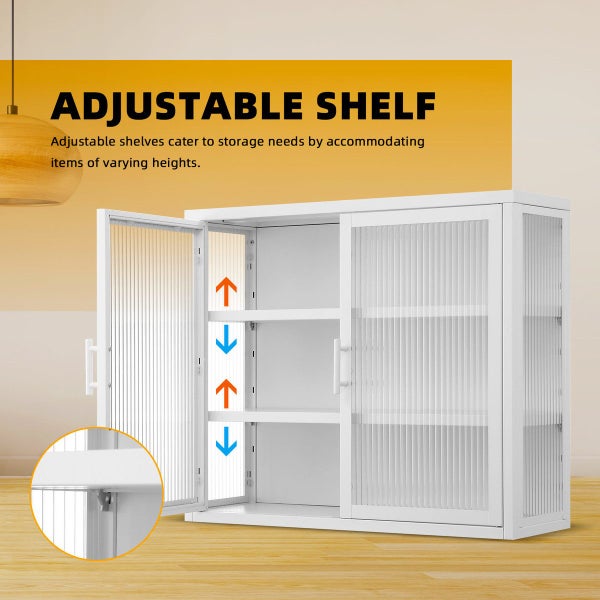 Glass Display Cabinet Wall Mounted Metal Bathroom Kitchen Pantry Cupboard Shelf Carousel 2