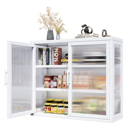 Glass Display Cabinet Wall Mounted Metal Bathroom Kitchen Pantry Cupboard Shelf Carousel 11