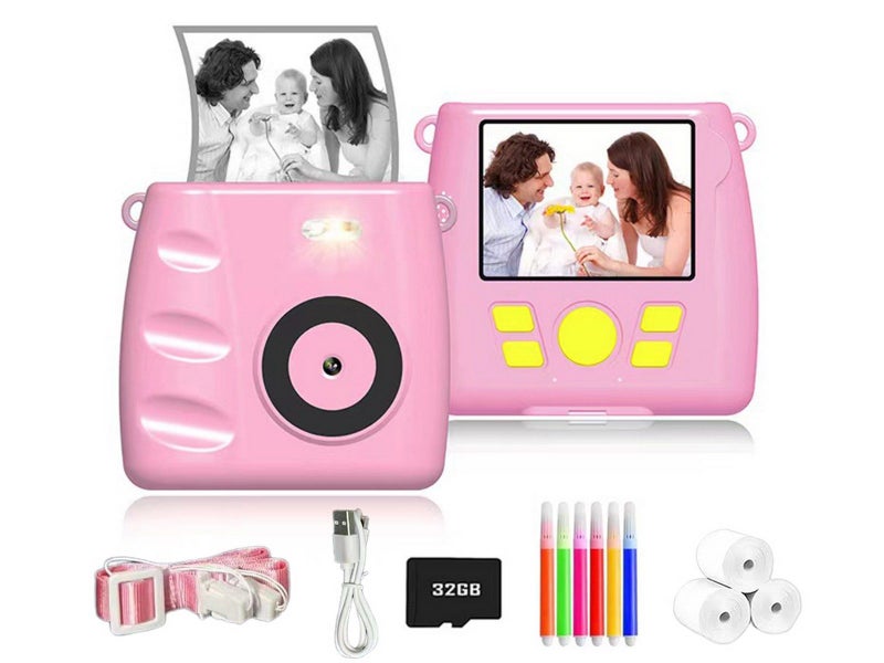 Instant Print Camera For Kids Portable Digital Camera With 32G TF Card Pink Carousel 1