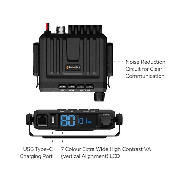 Ecoxgear Ecoxtalk Super Compact 5.0W Fixed Mount UHF CB Radio + Dual Antennas Carousel 2