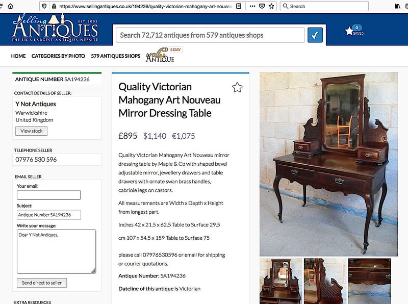Very ELEGANT and UNIQUE ENGLISH VICTORIAN Art Nouveau MIRROR DRESSING Table Carousel 20