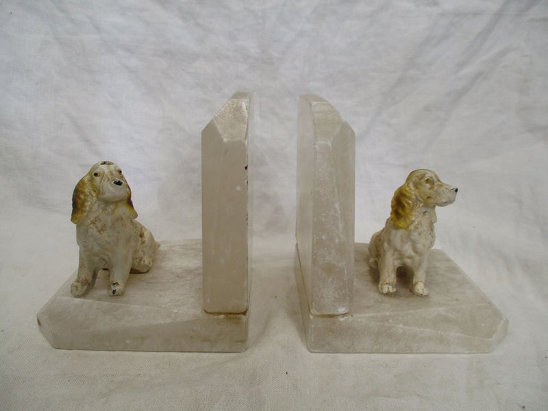 *SH 1055 - Set of 2 Dog Bookends Marble Sitting Dog for Home or Office Unique Carousel 1