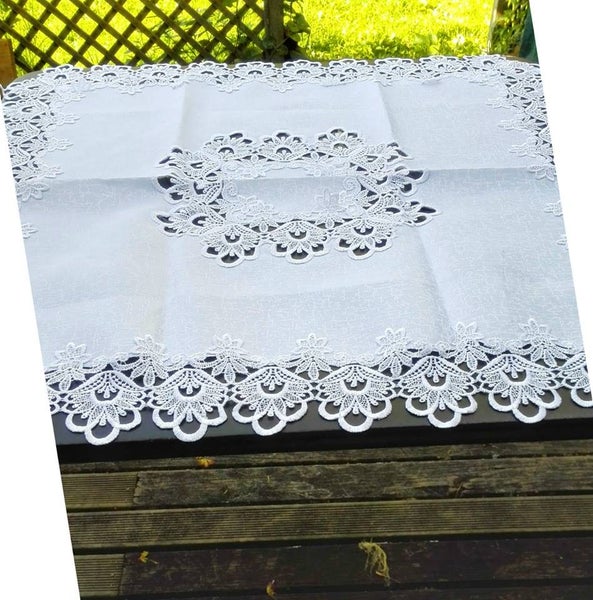 Square Pure White Tablecloth for Coffie Table @ 90cm x 90cm Carousel 1