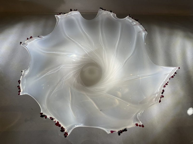 Vintage Large Opalescent Art Glass Bowl with Applied Red Glass Detail Carousel 1
