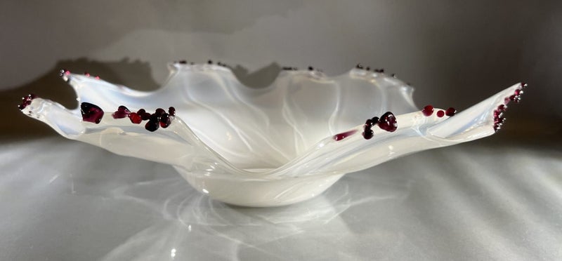 Vintage Large Opalescent Art Glass Bowl with Applied Red Glass Detail Carousel 10