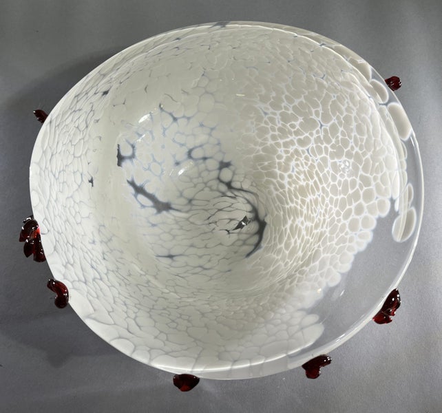 Vintage Art Glass Bowl with Applied Red Glass Accents Carousel 2
