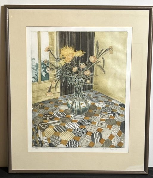Richard Bawden Signed & Numbered Aquatint Print – "Flowers & Patchwork" Carousel 1
