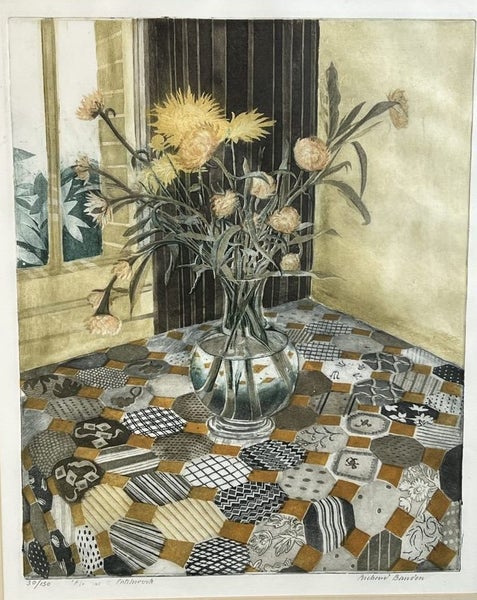 Richard Bawden Signed & Numbered Aquatint Print – "Flowers & Patchwork" Carousel 2