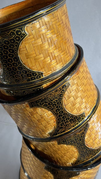 Beautifully Woven Mid-Century Lacquered Nesting Rattan Basket Set Carousel 14