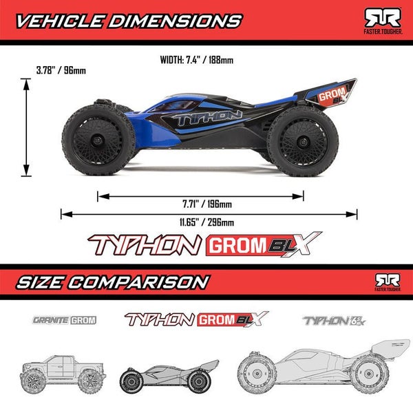 ARRMA TYPHON GROM 223S BLX Brushless 4X4 Small Scale Buggy RTR with Battery &... Carousel 14