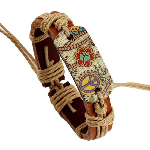 Brown Leather Bracelet Wristband Bangle Men's Women's Bohemian Jewelry Gift Carousel 1