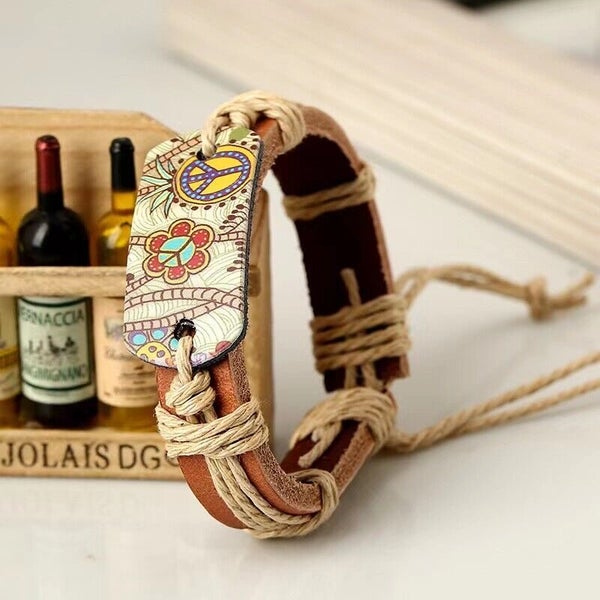 Brown Leather Bracelet Wristband Bangle Men's Women's Bohemian Jewelry Gift Carousel 2