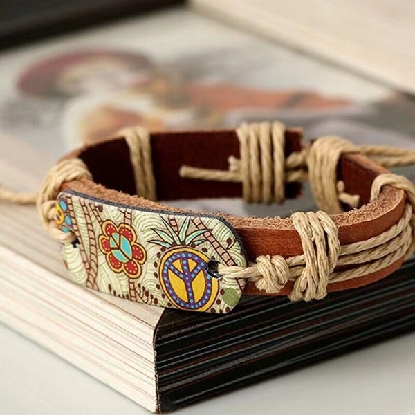 Brown Leather Bracelet Wristband Bangle Men's Women's Bohemian Jewelry Gift Carousel 4