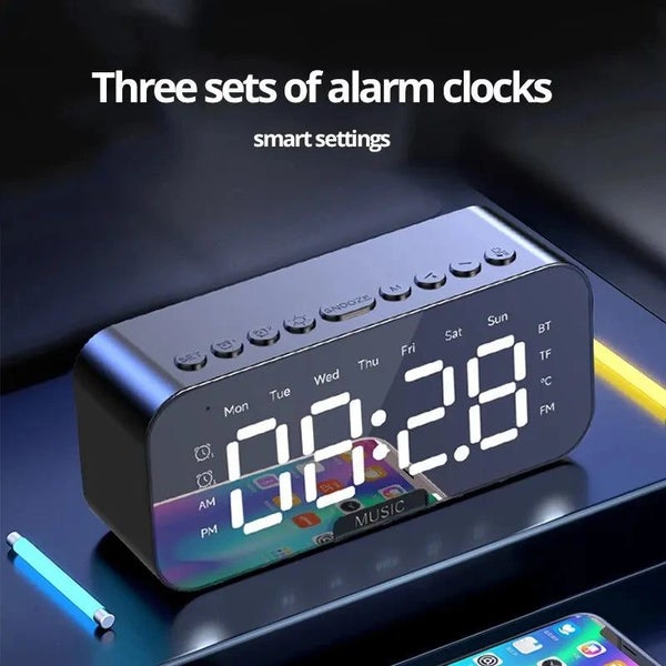 1pc LED Digital Alarm Clock with Bluetooth ,Speaker Mirror Bedroom Office Dec... Carousel 2