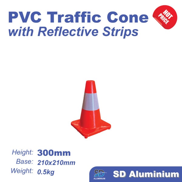Red PVC Traffic Cone - Range of Heights Available - with Reflective Strips Carousel 1