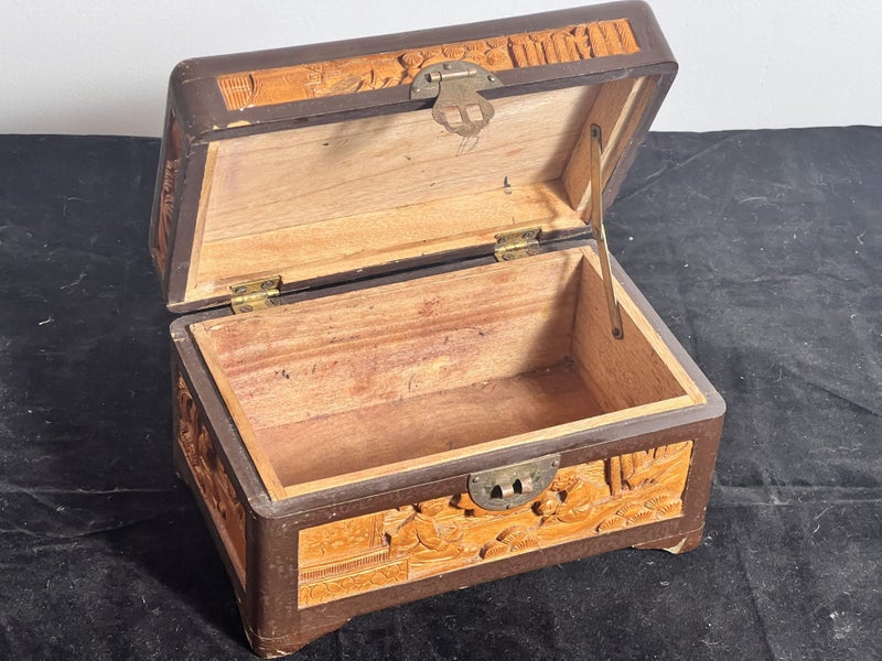 Pair of Intricately Carved Oriental Camphor Wood Miniature Chests Carousel 19
