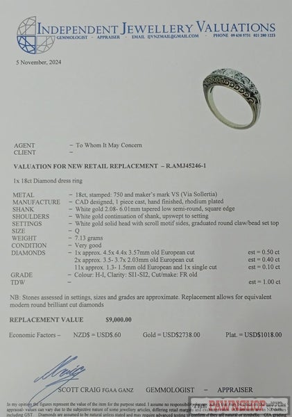 Old European Cut 1.00ct TDW Diamond Dress Ring in 18ct White Gold $9,000 Carousel 9