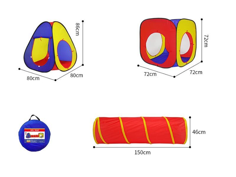 3PCS Pop-Up Square Triangle Tunnel Play Tent Kit Carousel 1