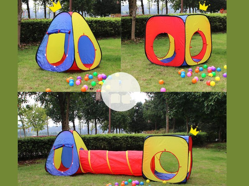 3PCS Pop-Up Square Triangle Tunnel Play Tent Kit Carousel 2