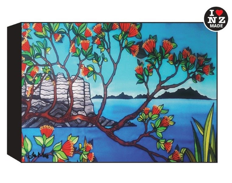 Jo May Rectangle 10 x 14 cm Black Art Block - Pohutukawa & Coastline Carousel 1