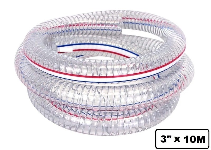 3" Inch 10M Water Pump Hose PVC Irrigation Suction Transfer Inlet Rigid Hose Carousel 1