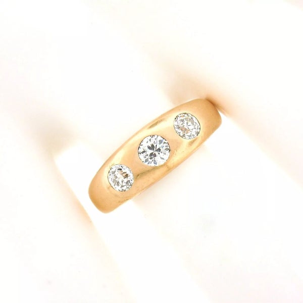 Mens Antique Victorian 14K Gold 0.80ctw European Diamond 3 Stone Gypsy Band Ring Carousel 2
