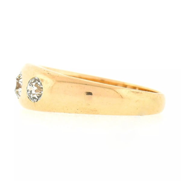 Mens Antique Victorian 14K Gold 0.80ctw European Diamond 3 Stone Gypsy Band Ring Carousel 8