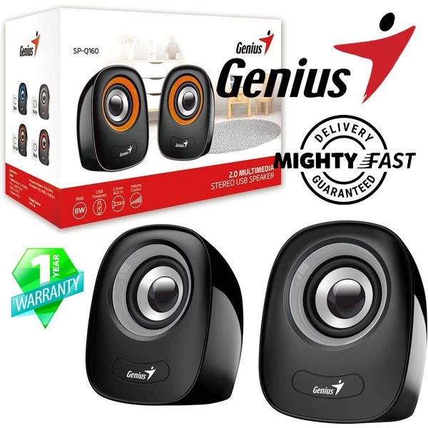 Genius SP-Q160 Black USB Powered Mini Speakers - Black/Grey 1 Year Warranty Carousel 1